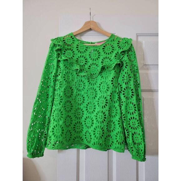 Lilly Pulitzer Caroline Long Sleeve Eyelet Blouse Green M $158 - Picture 1 of 7